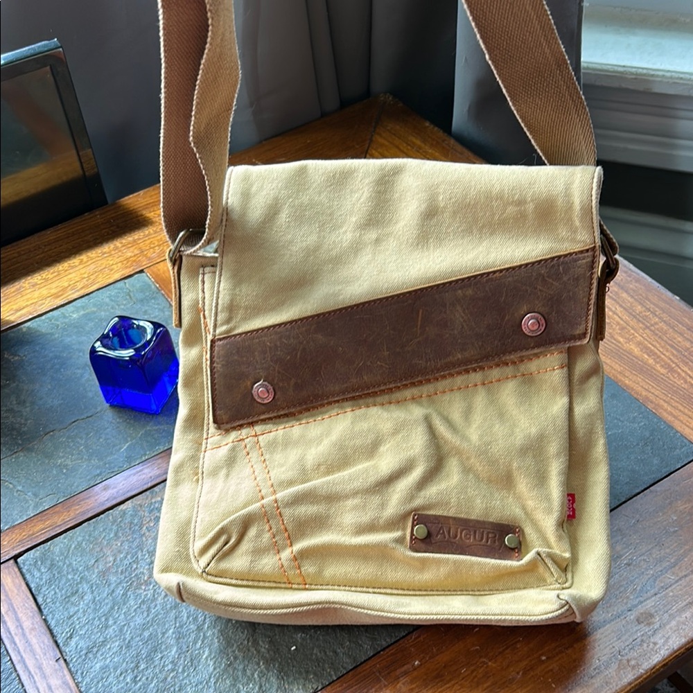 Tan and Brown Crossbody Bag with Leather Accents